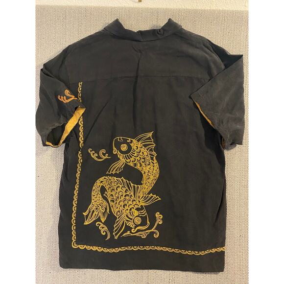 Tommy Bahama Shirt Adult Medium Black Koi Fish Big Print Hawaiian 100% Silk - Picture 2 of 10